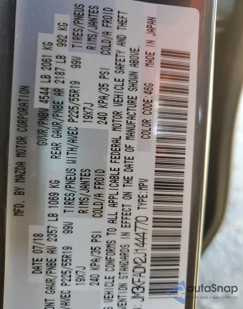 2018 Mazda Cx-5 Grand Touring из США, поврежденный, VIN JM3KFADM2J1444770